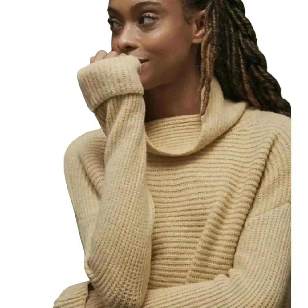 Pilcro Anthropologie Cowl Neck Tunic Sweater Honey Beige Women’s Small Neutral - Picture 2 of 16